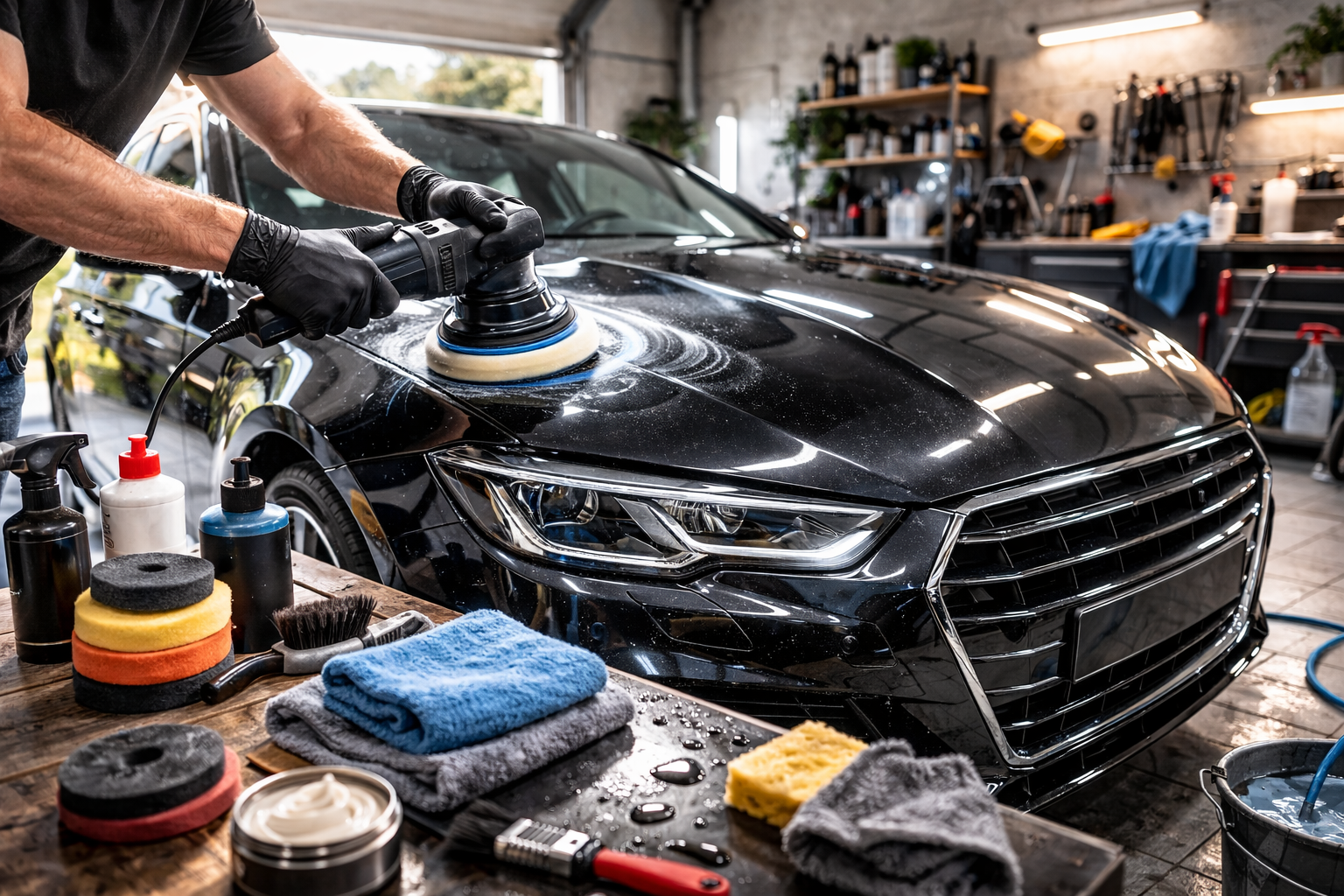 Auto wird poliert